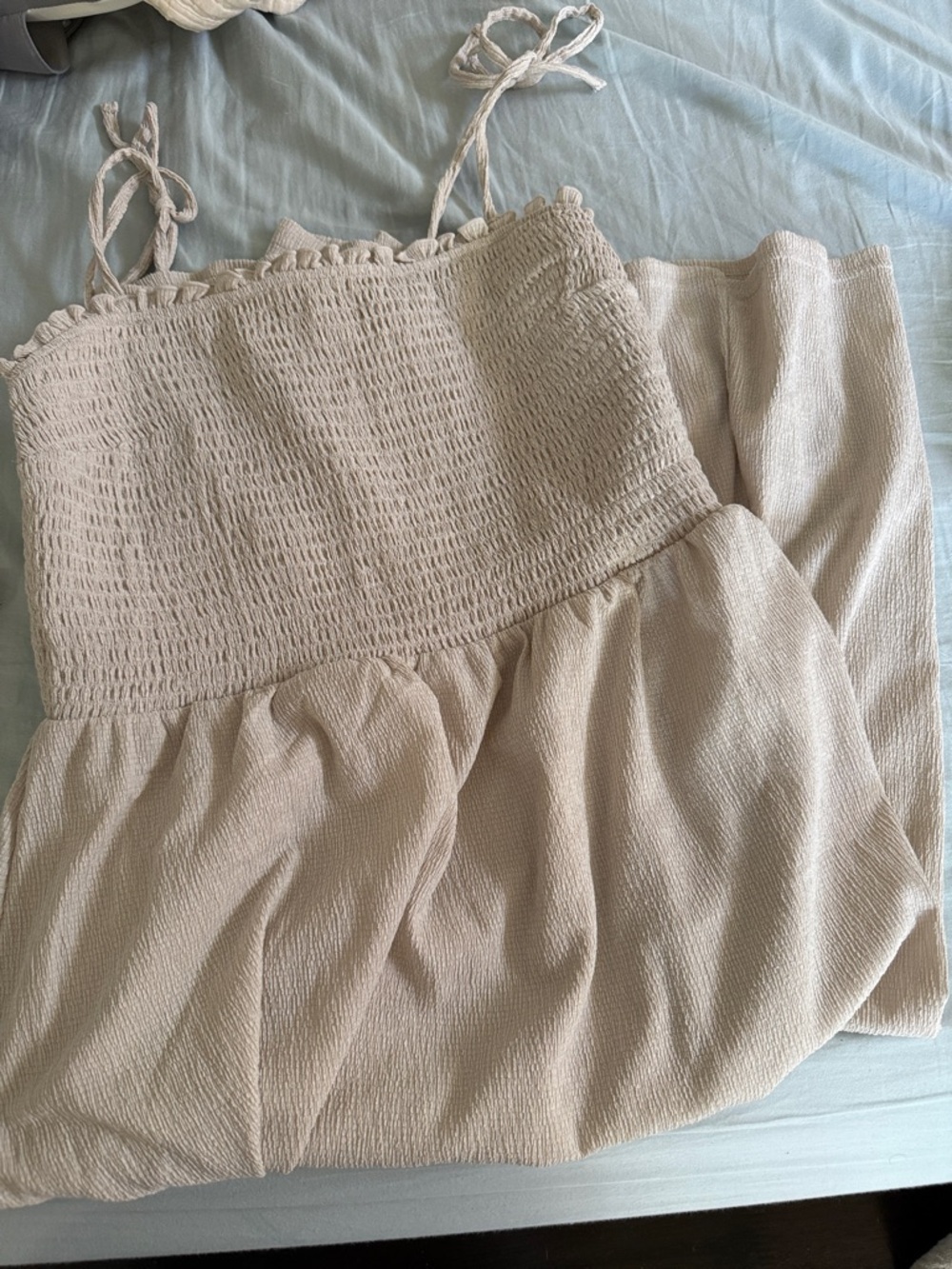 H&M Smocked Spaghetti Strap Maxi Dress in Light Beige